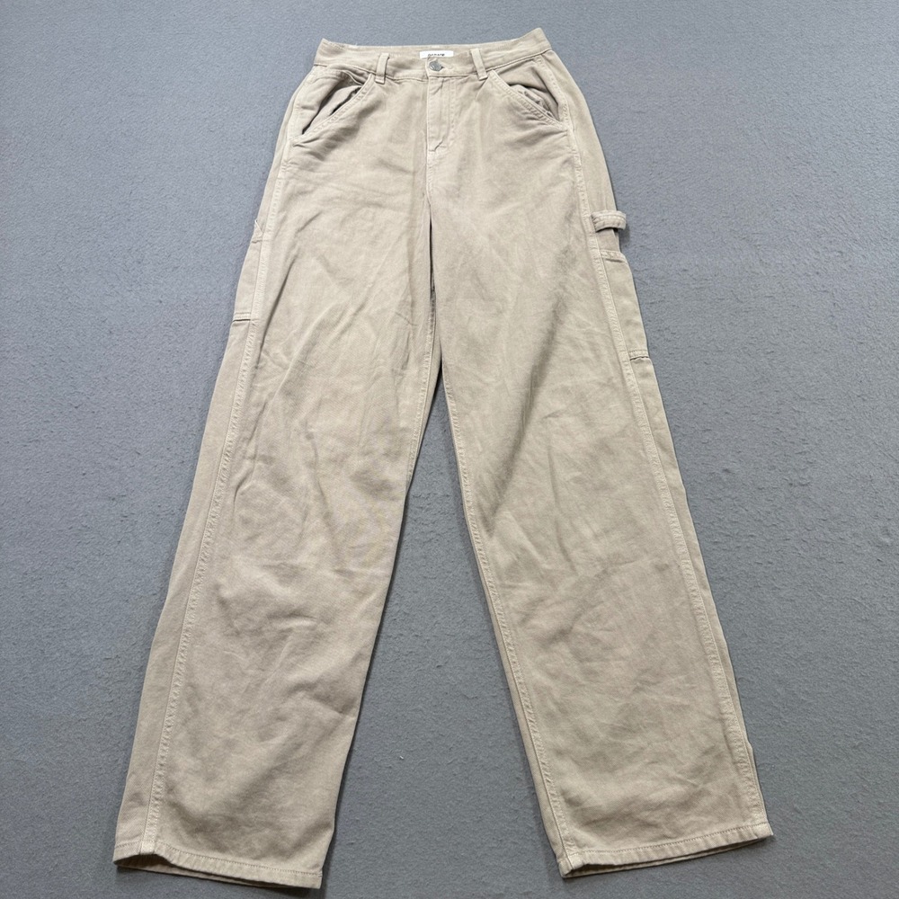 Garage Carpenter Pants Women's 00 Beige Wide Leg Relaxed Fit Utility Workwear
